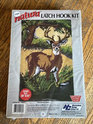 Natura latch hook kit HANDSOME DEER rug forest NEW! vintage USA 30''x50''