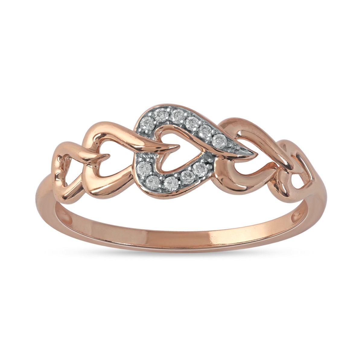 10K Rose Gold Ct Diamond Interlocking Heart Ring