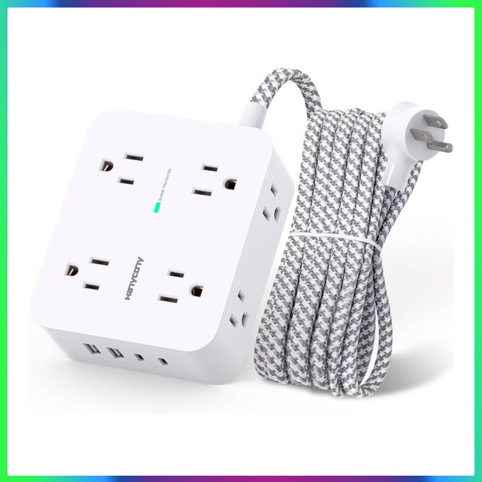 Surge Protector Power Strip - 8 Widely Outlets, 4 USB Charging Ports 5Ft Cord-image