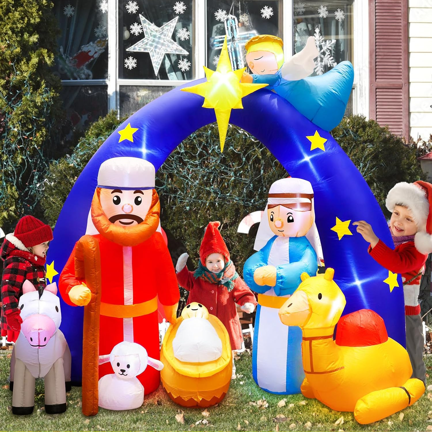 8 FT Christmas Inflatable Nativity Scene Decorations, Christmas Outdoor Blow up 
