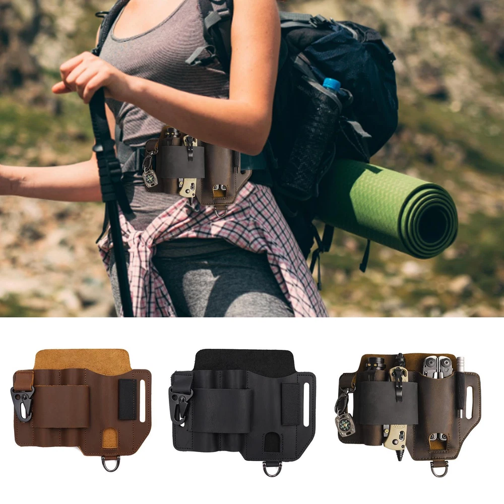 Multi-tool Leather Sheath Outdoor Pocket Organizer Storage Belt Waist Bag