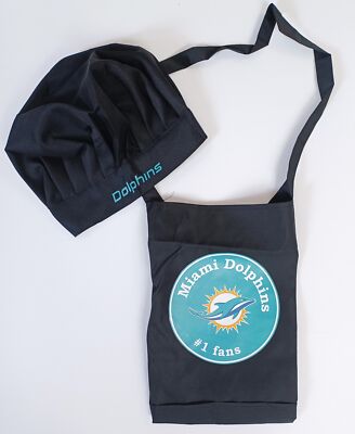 Fit Dolphins Kitchen Apron & Chef Hat, Unisex Adjustable Size Two Pockets, Black
