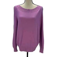 H Halston Long Cutout Chain Detail Sleeve Sweater - Purple - size Large