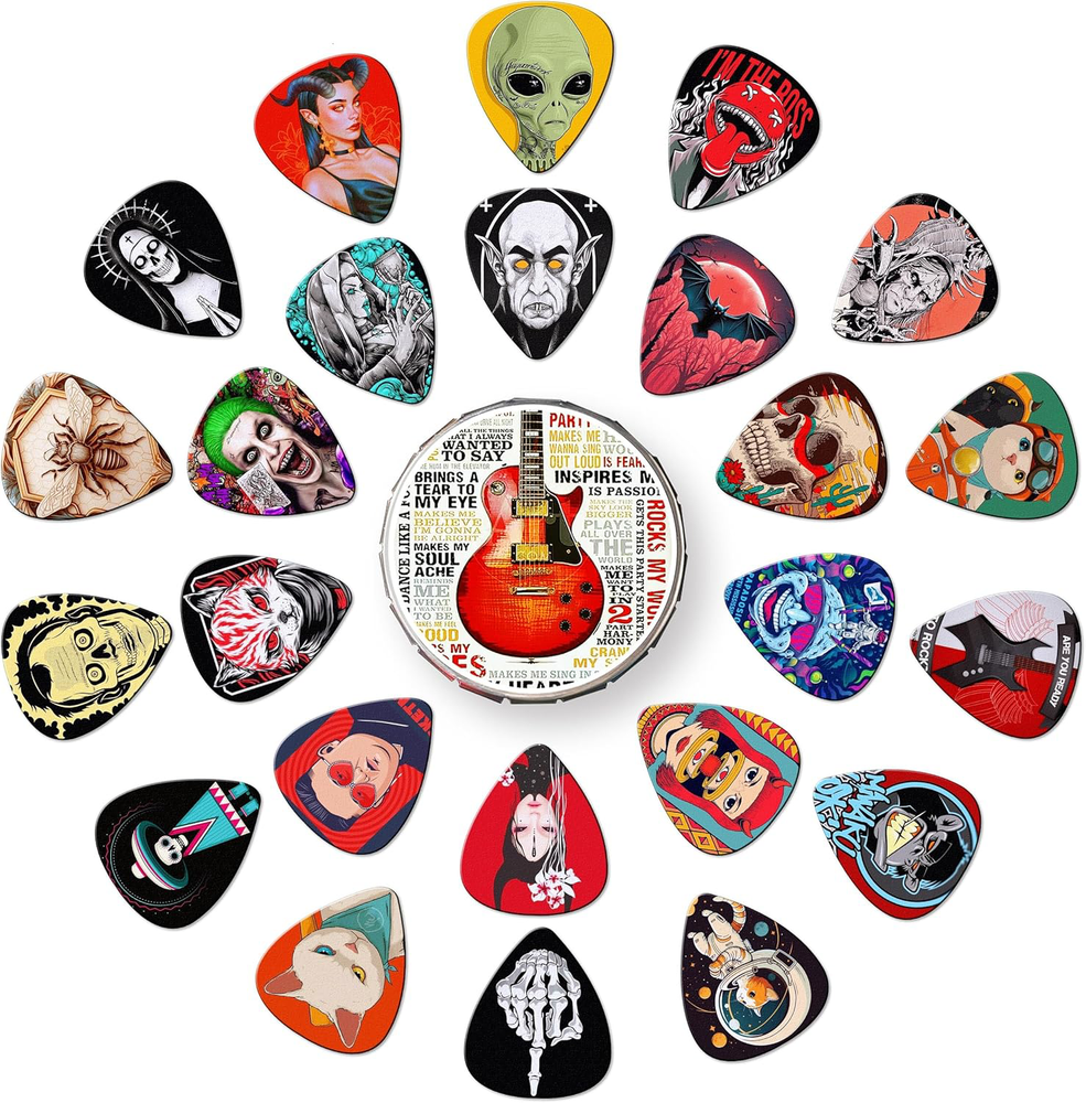 24-Piece Guitar Picks Variety Pack for Acoustic Electric Bass (0.46-1.20mm)