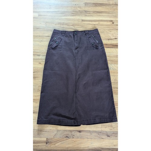 Stretch Denim Maxi Skirt Brown Pockets Casual Size 16W