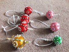 Collectible Holiday Christmas 1 1/2" Satin Ornament Ball Set 7 Sequins Beads WOW