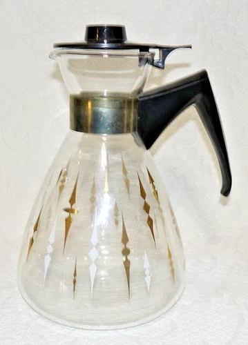 Pyrex Vintage Carafe Coffee Gold Pattern Borosilicate Glass Retro MCM