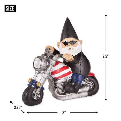 FANTASY DECOR BIKER GARDEN GNOME STATUE FIGURINE SOLAR - Picture 3 of 7