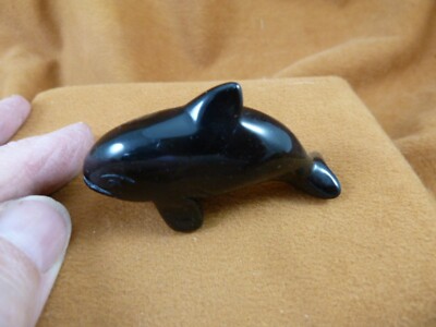 (Y-WHA-KI-744) Black onyx KILLER WHALE ORCA gemstone figurine gem whales
