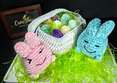 Chenille Crochet Easter Egg Hunt Kit (Pick Your Bunny) With Easter Basket