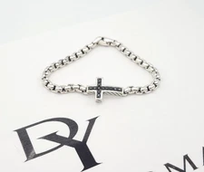 David Yurman Black Diamond Cross Box Chain 8" In Bracele in Sterling Silver