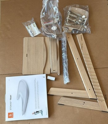 STOKKE TRIPP TRAPP HIGH CHAIR OAK NATURAL  WITH BABY SET AND TRAY EXCELLENT EUC