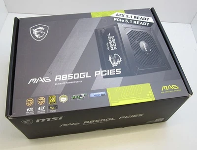 MSI MAG A850GL PCIE5 Power Supply Unit, 850W, 80 Plus Gold, Fully Modular PSU