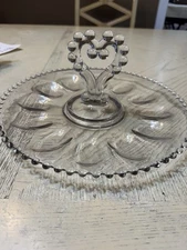 Vintage , Glass Co, Deviled Egg Dish, Handled , Candlestick, Crystal. 
