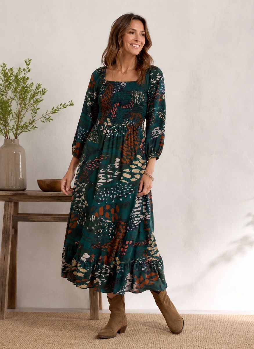 fat face green floral dress Women's Dresses sleeve_Sleeveless