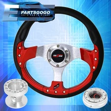 320mm Red Fusion Style Steering Wheel + Silver Quick Release For 84-89 Corolla