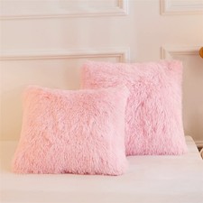 Fuzzy Pillow Covers for Bedroom, Faux Fur Cushion Cases, 18x18 Inch, Pink