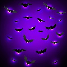 Halloween Fledermaus Deko LED Lila Beleuchtung Party Dekoration H&auml;ngend 24 St&uuml;ck
