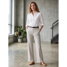 Uniqlo Drape Flared Pants 8 Natural Beige High Rise Trousers 452081 NWT