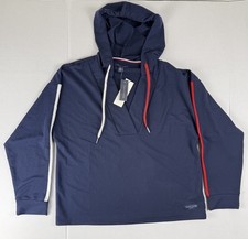 Tommy Hilfiger Women  s V Neck Logo Navy Hoodie Pullover Sweatshirt Size M NWT