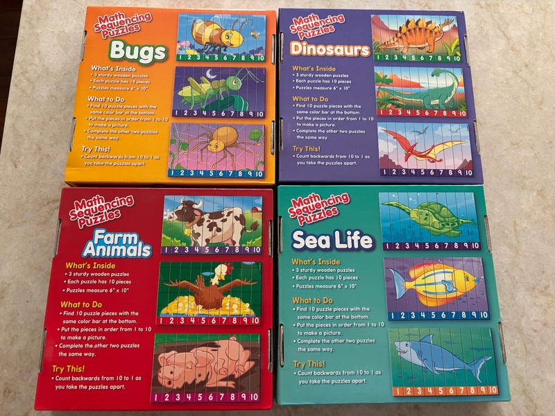 Lakeshore Math Sequencing Puzzles Set of 4 Boxes, 3 in each box  Ages 3+