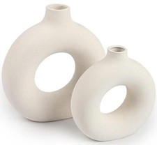 Ceramic Vases Set of 2,Modern Vases for Home Decor Boho Style Small + Big White