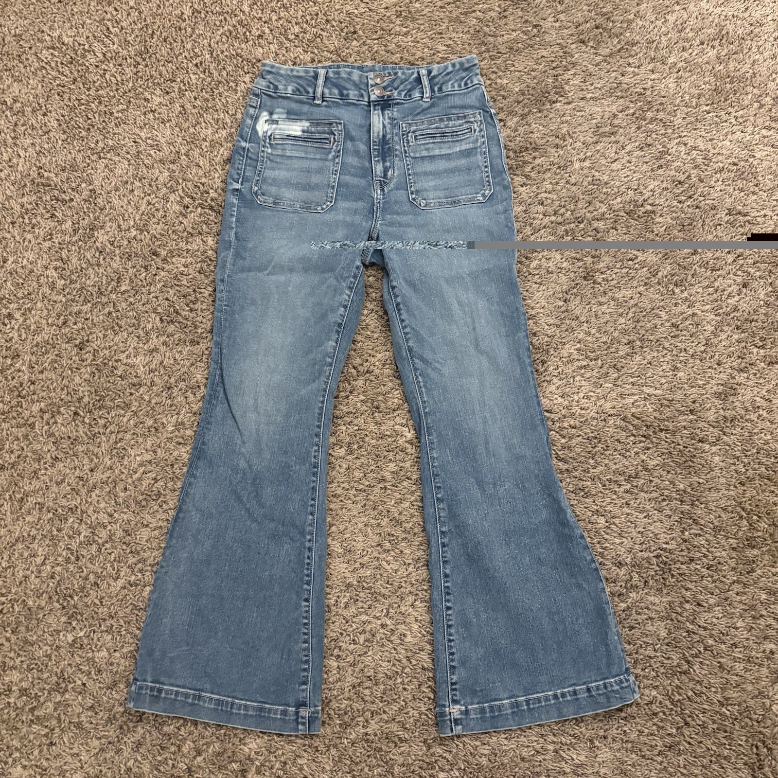 american eagle curvy super hi rise flare women’s blue jean size 6 short