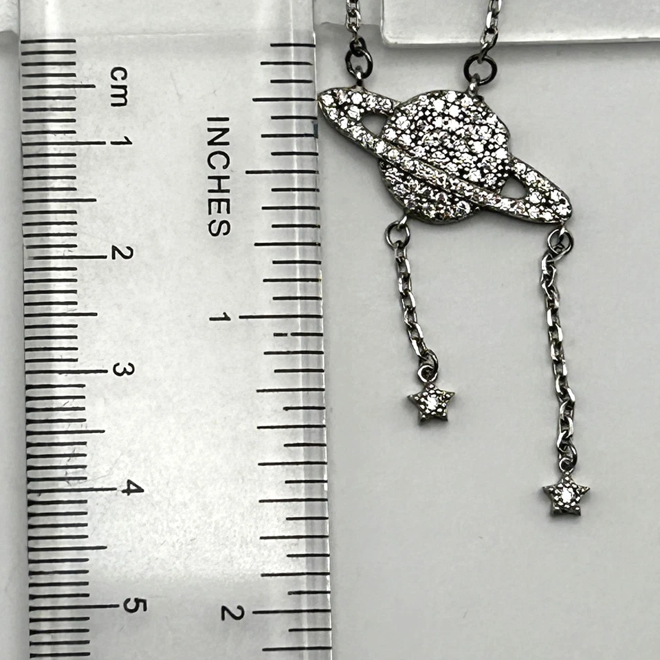 Colar de prata esterlina 925 Saturno estrelas penduradas diamante 17 polegadas - Imagem 3 de 4