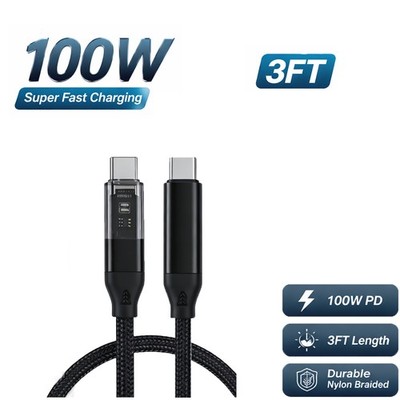 100W 3FT LED Braided Fast Charging Type-C Cable For Samsung S24 S25 Ultra S23