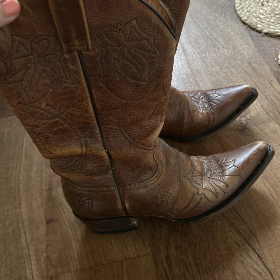 Botas Stetson Para Mujer Talla 6 Bordadas Florales Cuero Marrón Vaquera Occidental Foto 3 de 4