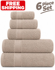 6 PACK Cotton Towel Set, Tan, Soft,2 Bath Towels 28x55 inch, 2 Hand, 2 Wash