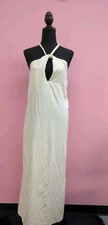 PrettyLittleThings Textured Rope Halter Neck Long Maxi Dress US 2 Cream