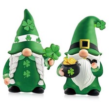 2 Pcs Gnomes Figurines Table Decorations Wooden Irish Green St Patrick Day