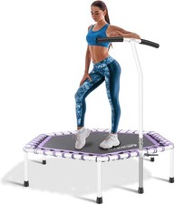 48'' Fitness Trampoline W/ Adjustable Handle Bar Silent Trampoline Bungee