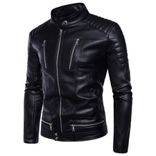 Men Punk Faux Leather PU Jacket Coat Blazer Top Slim Fit Rock Biker Club Black