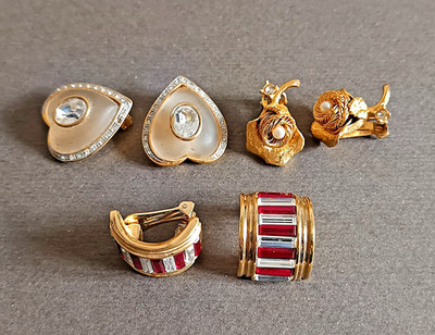 80er-'90er Jahre Vintage Lot 3 Paar Ohrringe vergoldet mit Clips Modeschmuck Bijoux