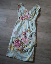 The Pretty Dress Company Pale Blue Floral Stretch Cotton Pencil Shift Dress UK12