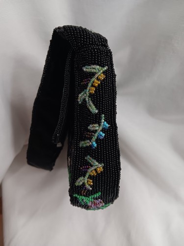 Vtg Lord & Taylor Beaded Handbag Purse Black & Floral - Picture 6 of 14