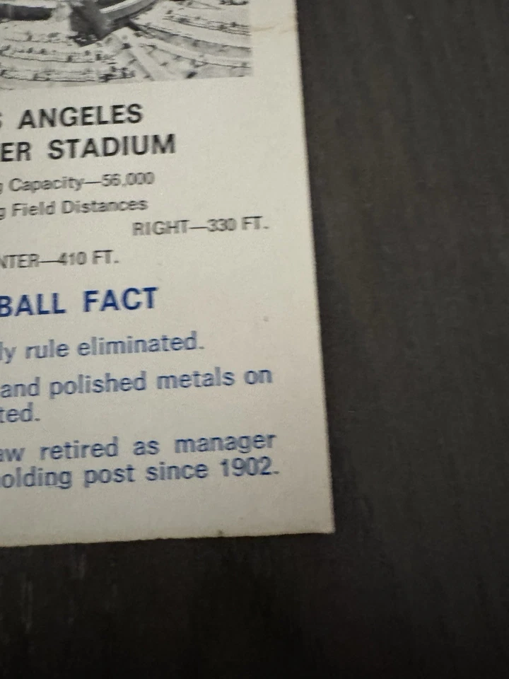 1969 Fleer Baseball Facts Stadium Cards LOS ANGELES DODGERS Dodger Stadium Card - Image 4 of 4