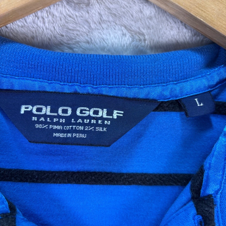 Polo Golf Ralph Lauren Para Hombre Azul Negro Rayas Polo Talla L Algodón Seda Foto 2 de 4