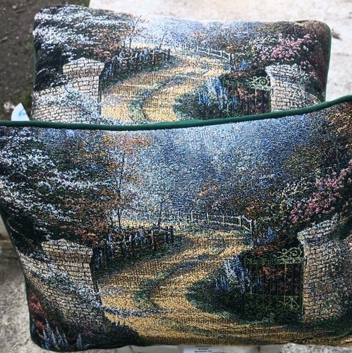 Set Of 2 Thomas Kinkade Tapestry Accent Throw Pillow Country Spring Gate Artist - Picture 2 of 24