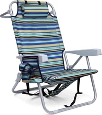 Backpack Beach Chair Folding Chair 4 Positions Heavy Duty Cooler Pouch to 350lb