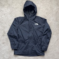 North Face Boys Rain Jacket Large 12 Black Dryvent Resolve Hooded Outdoors Hike