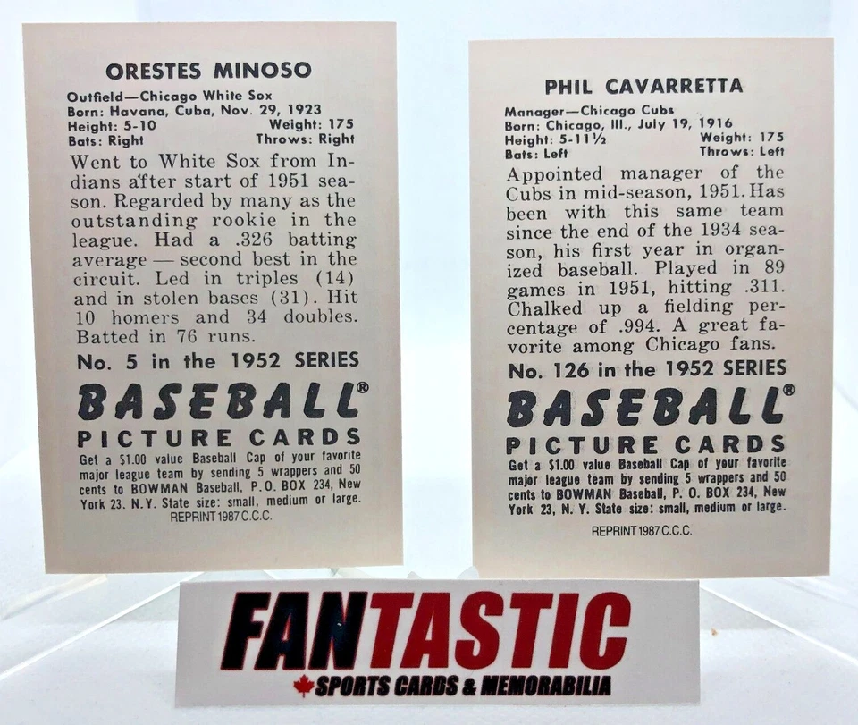 1952 Bowman - 1987 C.C.C. Reprint Series YOU PICK - Chicago White Sox & Cubs - Image 2 of 2