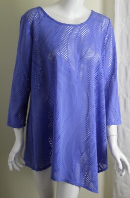 Clara Sun Woo Sz XL Purple Cut-Away Lagenlook Art-to-Wear Blouse Shirt Top