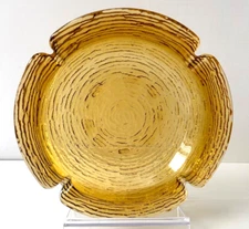 Vintage MCM Anchor Hocking Soreno Amber Ashtray Large 8 3/4” Round Ripple Glass