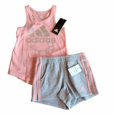 Adidas Girls Tank Top  Shorts Set-3T-Pink-Gray