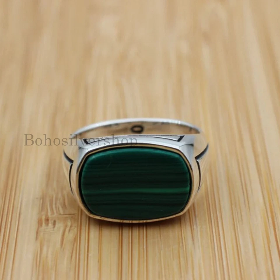 Anillo de malaquita turca para hombre de plata de ley 925 hecho a mano piedra regalo para él #395 Foto 3 de 4