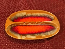 USA 1970's Era Brown & Orange Pottery 10" Coffee Table Ashtray, Free S/H