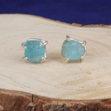 Rough Apatite Gemstone 925 Sterling Silver Tiny Stud Earrings Healing Jewelry